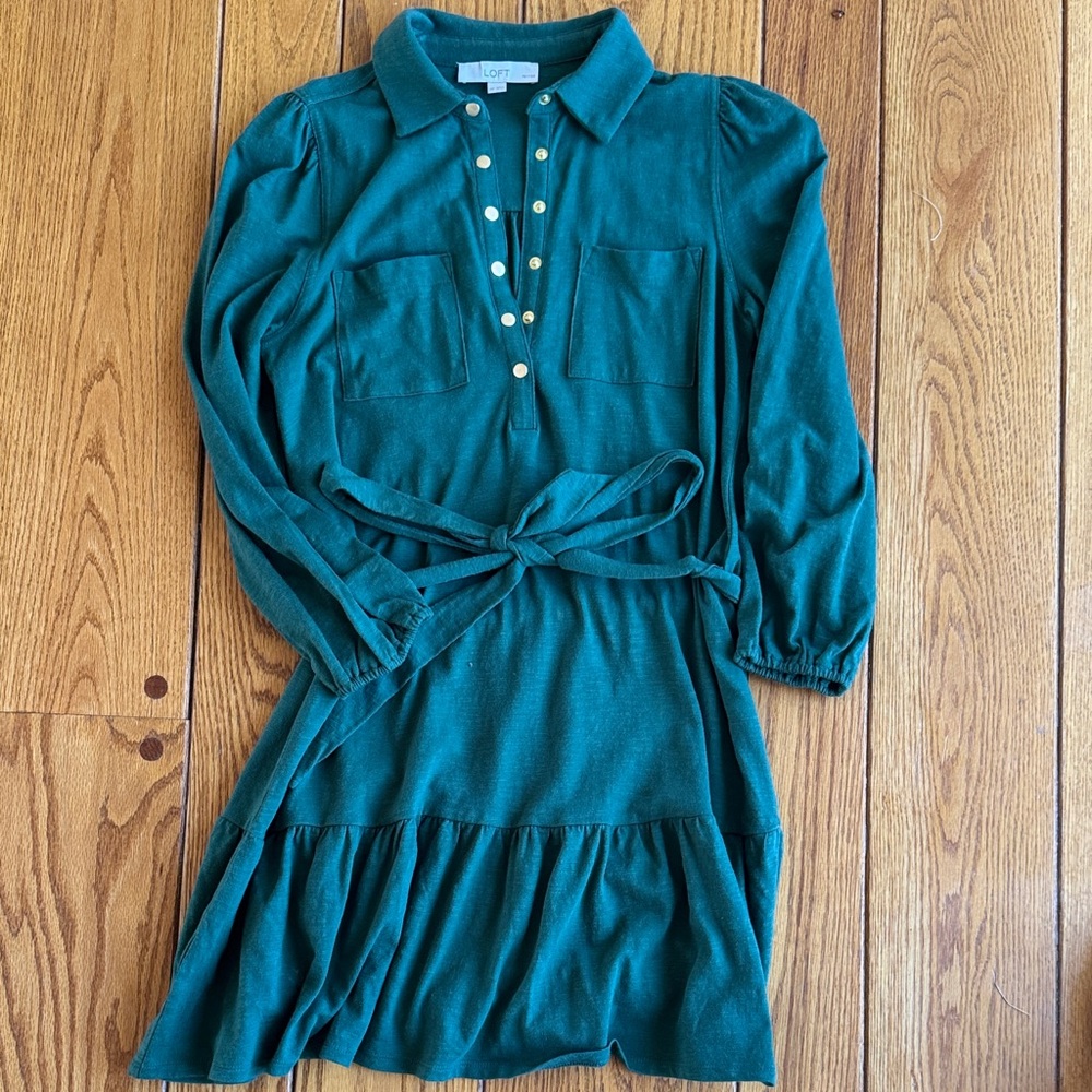 LOFT Green Button-Down Dress